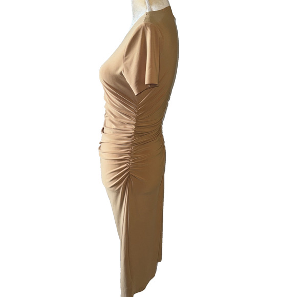 NORMA KAMALI Kamali Kulture Crew Neck Shirred Dress In Taupe Size M - Picture 7 of 16